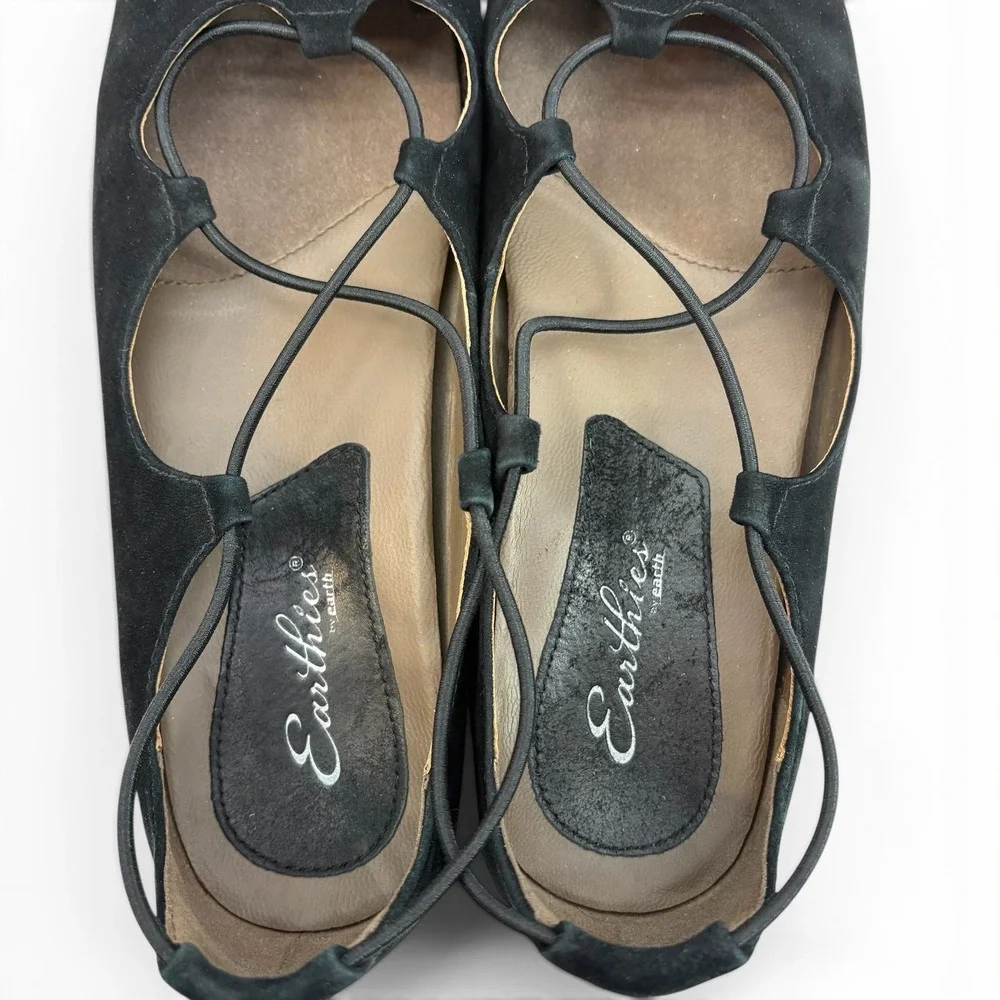 Earthies by Earth Women's 10 Black Suede Essen Lace Up Ballet‎ Flats Pointed Toe